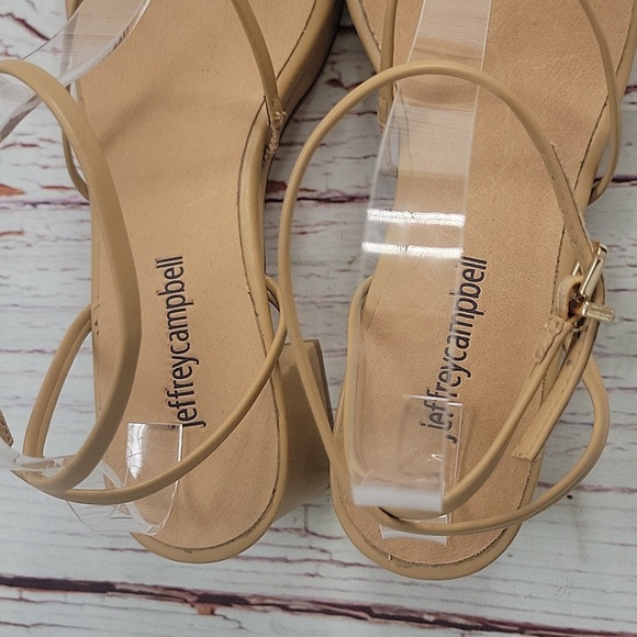 JEFFREY CAMPBELL Tan Strappy Block Heel Platform Sandals Size 8.5 - Picture 6 of 10